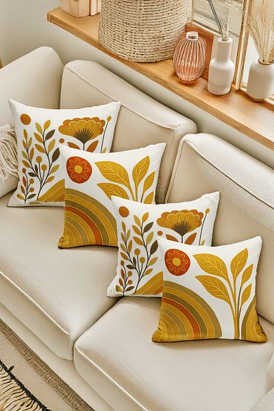 Bertille Home Set de 4 huse de pernă cu imprimare digitală dublă (aspect de broderie cu model de puncție)