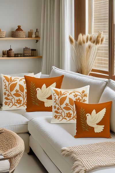 Bertille Home Set de 4 huse de pernă cu imprimare digitală dublă (aspect de broderie cu model de puncție)