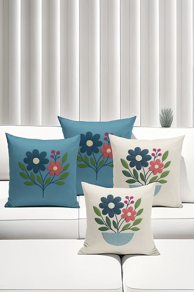 Bertille Home Set de 4 huse de pernă cu imprimare digitală dublă (aspect de broderie cu model de puncție)