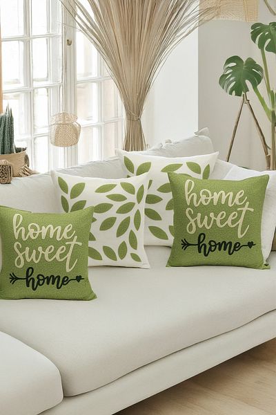 Bertille Home Set de 4 huse de pernă cu imprimare digitală dublă (aspect de broderie cu model de puncție)