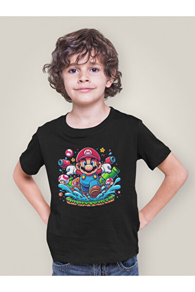 SEVBANO تي شيرت للأطفال مطبوع عليه سوبر ماريو للجنسين (1-12 سنة)