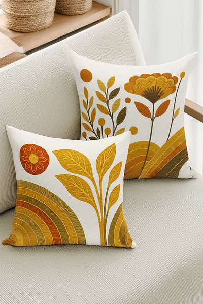 Bertille Home Set de 4 huse de pernă cu imprimare digitală dublă (aspect de broderie cu model de puncție)