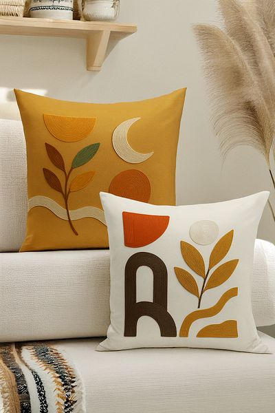 Bertille Home Set de 4 huse de pernă cu imprimare digitală dublă (aspect de broderie cu model de puncție)