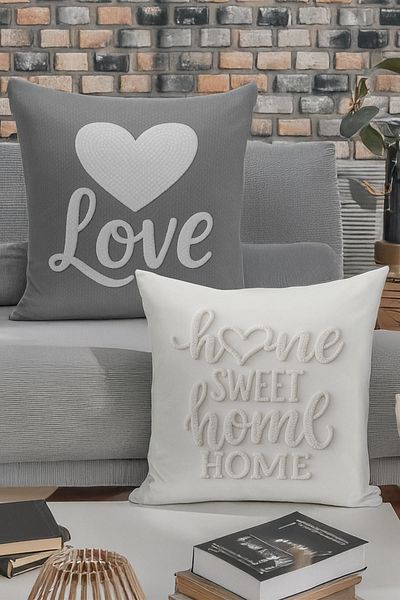 Bertille Home Set de 4 huse de pernă cu imprimare digitală dublă (aspect de broderie cu model de puncție)