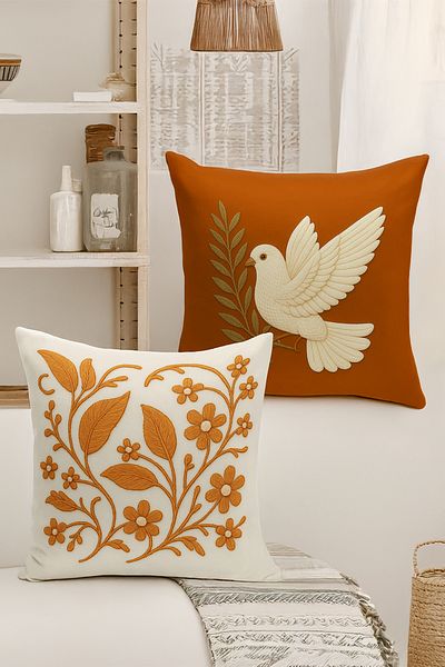 Bertille Home Set de 4 huse de pernă cu imprimare digitală dublă (aspect de broderie cu model de puncție)