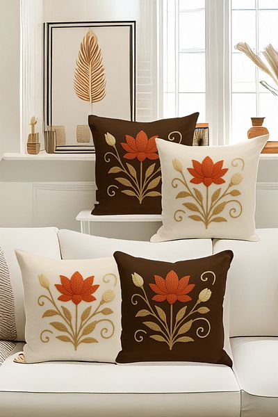 Bertille Home Set de 4 huse de pernă cu imprimare digitală dublă (aspect de broderie cu model de puncție)