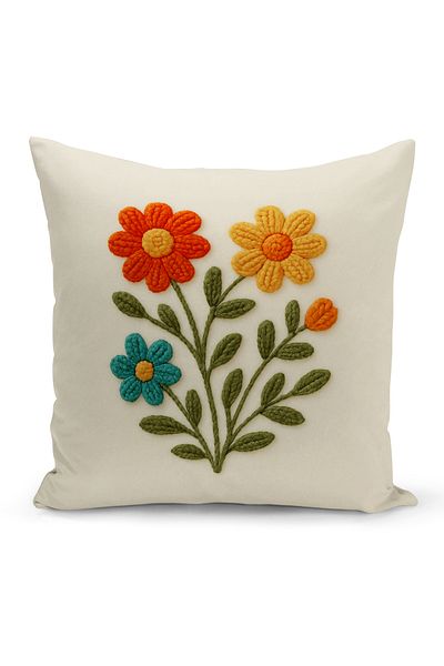 Bertille Home Double Side Digital Printed Throw Pillow Case (Punch/Punch Embroidery Pattern Look)
