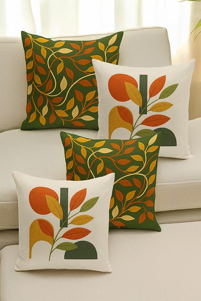 Bertille Home Set de 4 huse de pernă cu imprimare digitală dublă (aspect de broderie cu model de puncție)