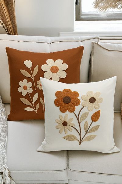 Bertille Home Set de 4 huse de pernă cu imprimare digitală dublă (aspect de broderie cu model de puncție)