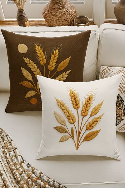 Bertille Home Set de 4 huse de pernă cu imprimare digitală dublă (aspect de broderie cu model de puncție)