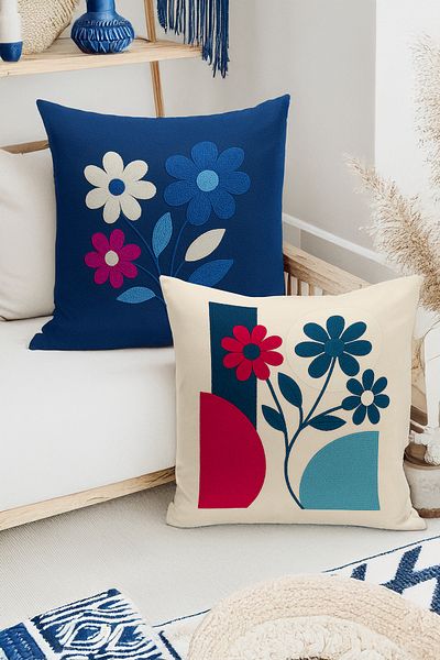 Bertille Home Set de 4 huse de pernă cu imprimare digitală dublă (aspect de broderie cu model de puncție)
