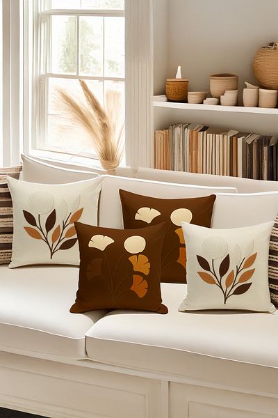 Bertille Home Set de 4 huse de pernă cu imprimare digitală dublă (aspect de broderie cu model de puncție)