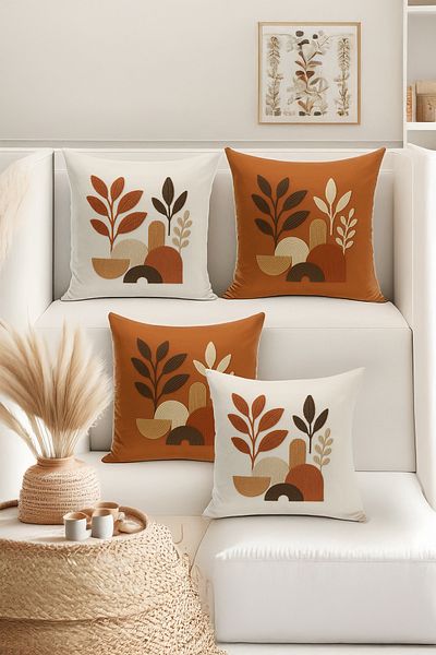 Bertille Home Set de 4 huse de pernă cu imprimare digitală dublă (aspect de broderie cu model de puncție)