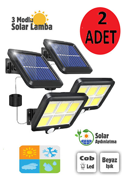 nelerbulurum 2 ADET Güneş enerjili Solar Panelli Şarjlı 72 COB LED 3 Modlu Ba...