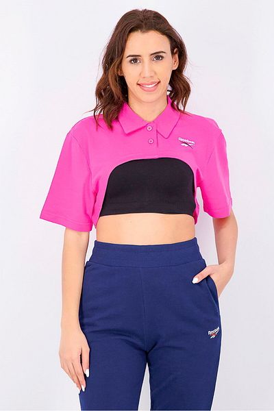 Reebok Women Classics Vector Cropped Polo Shirt, Pink