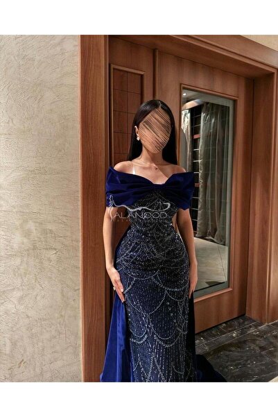 ALANOOD FASHION فستان لولوه سهرة بلون كحلي وأسود