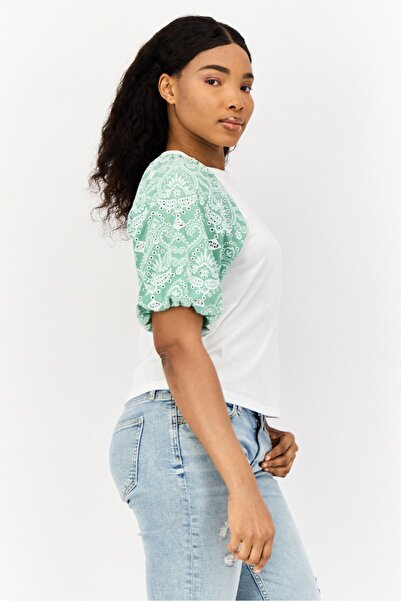 Maje Women Crew Neck Short Sleeves Textured Blouse, Multicolor