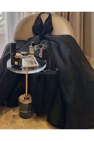 ALANOOD FASHION Black beaded evening dress, Russian gazar fabric, for luxurious evening parties