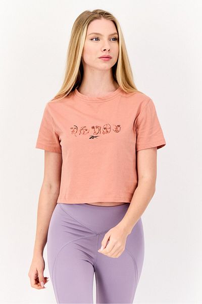 Reebok Women Sportswear Fit Short Sleeve Outdoor Crop Top, Old Rose