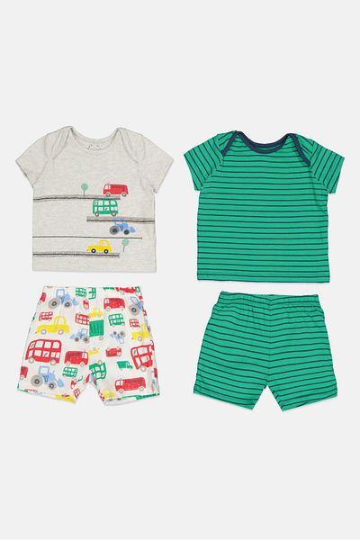 MOTHERCARE Toddlers Boy 4 Pcs Allover Print T-Shirt And Short Pajama Set, Multicolor