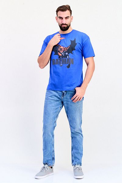 DC x Batman Men Crew Neck Short Sleeves Graphic Print T-Shirt, Blue