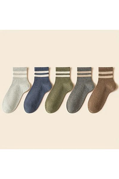 Generic 5Pairs of 95% Cotton Striped Mid Calf Socks,Casual Sports Anti-Sweat &Clumping Soft,Multicolor