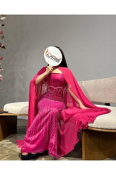 ALANOOD FASHION Fuchsia mask dress with an elegant shawl for a charming evening look