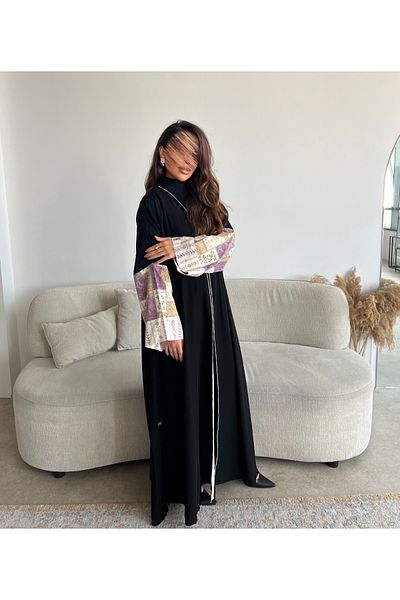 Lusin abaya Royal Crepe Abaya with Luxe Folded Indian Linen Sleeves