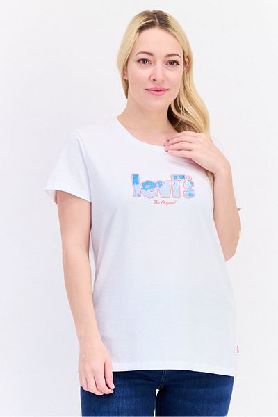 Levi's Women Crew Neck Short Sleeve Brand Logo T-shirt, White