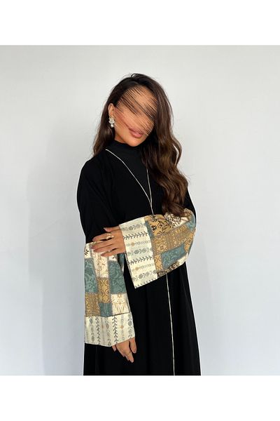 Lusin abaya Royal Crepe Abaya with Luxe Folded Indian Linen Sleeves