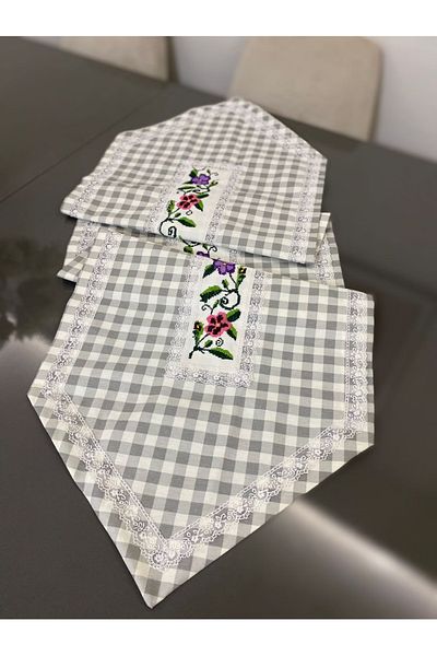 Parla Life Gray Gingham Cross Stitch Model Runner (Cross Stitch Models Vary/Made to Measure and Color)