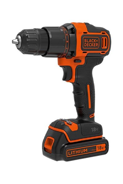 Black&Decker 18V Cordless 2-Gear Combi Hammer Drill with Kitbox and Battery Black and Orange