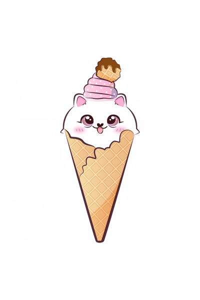 INOVATIX Set de 8 piese, autocolant pisică într-un cornet de înghețată, INOVA...