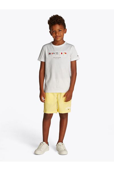 Tommy Hilfiger Boys White Multi-Flag Embroidery Crew Neck T-Shirt