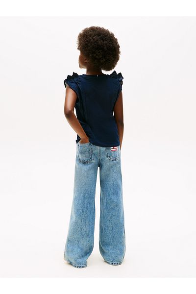 Tommy Hilfiger Girls Dark Night Navy Broderie Anglaise Sleeve Slim Top