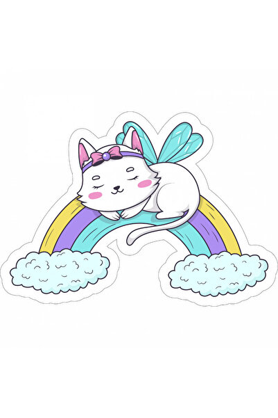 INOVATIX Set de 8 piese, autocolant Pisică dormind pe curcubeu, INOVATIX®. 6 cm