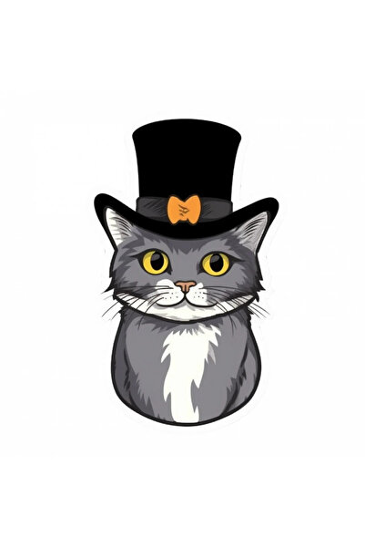 INOVATIX Σετ 8 τεμαχίων, Αυτοκόλλητη Γάτα με ένα όμορφο καπέλο, INOVATIX®. 6 εκ.