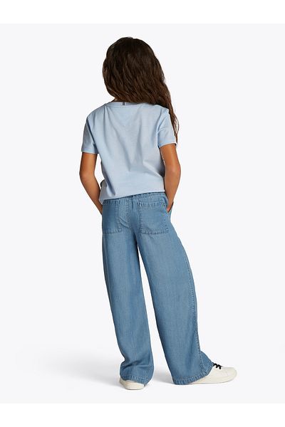 Tommy Hilfiger Girls Breezy Blue Glitter Logo Crew Neck T-Shirt