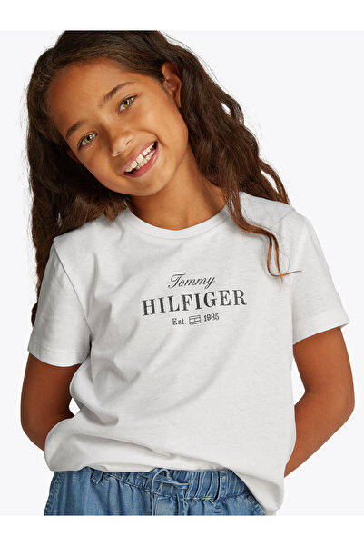 Tommy Hilfiger Tommy Hilfiger Girls White Glitter Logo Crew Neck T-Shirt