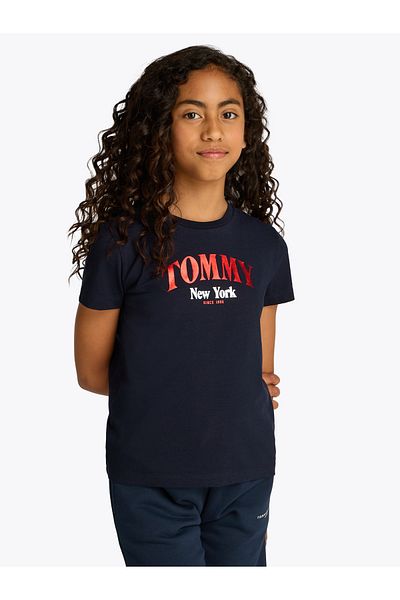 Tommy Hilfiger Girls Dark Night Navy Varsity Logo Crew Neck T-Shirt