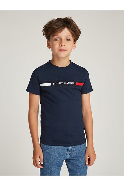 Tommy Hilfiger Boys Dark Night Navy Flag Rib Insert T-Shirt