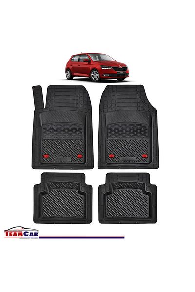 TEAMCAR Covorașe auto tip tavă compatibile cu Skoda Fabia IV (2021–prezent), negre, material durabil