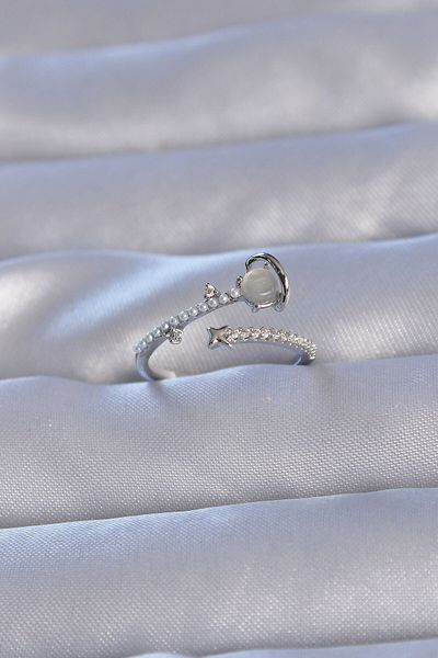 Skygo Brass Silver Color Zircon Cubic Zirconia Pearl Saturn Model Adjustable Ring - Tj-Byk3222