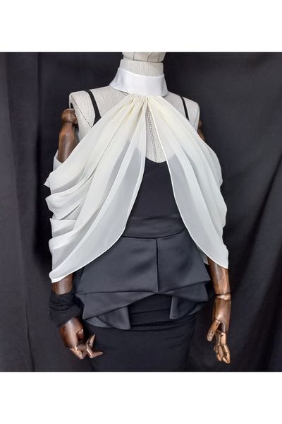 es moda shop Rani Halter Neck Chiffon Evening Dress Bridal Shawl Ecru