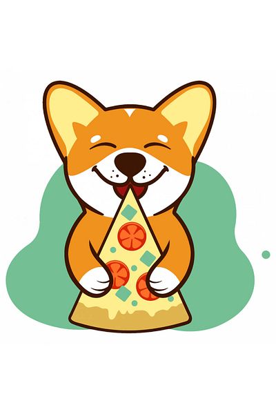 INOVATIX Set de 8 piese, autocolant câine Welsh Corgi cu pizza, INOVATIX®. 6 cm