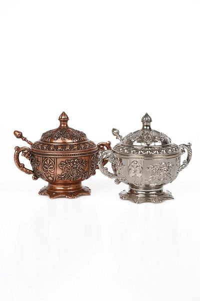 E orient Gaziantep Copper Zamak Sugar Bowl Set Load: 11cm Wide: 13 cm & (Set of 2)