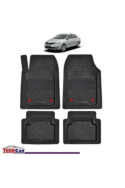 TEAMCAR ® Car Mats Tray Type Compatible with Skoda Rapid I (2012–2019) Black Durable Material