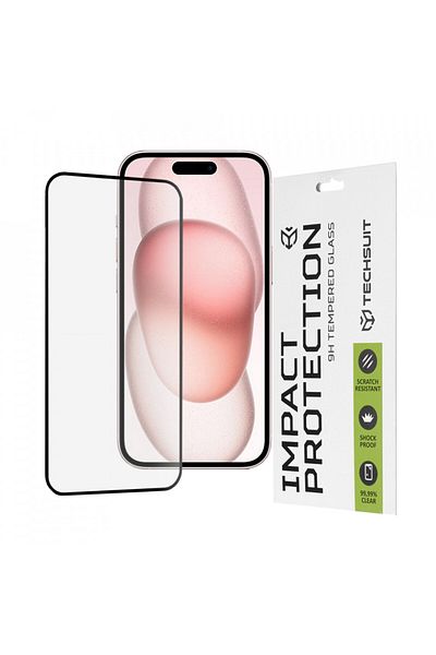 Techsuit Folie for iPhone 15 / iPhone 16 - Techsuit 111D Full Cover / Full Glue Glass - Black