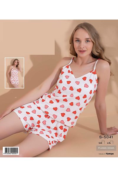 Chery Lady Women's Cotton Pajama Set with Tank Top and Shorts with Heart Pattern