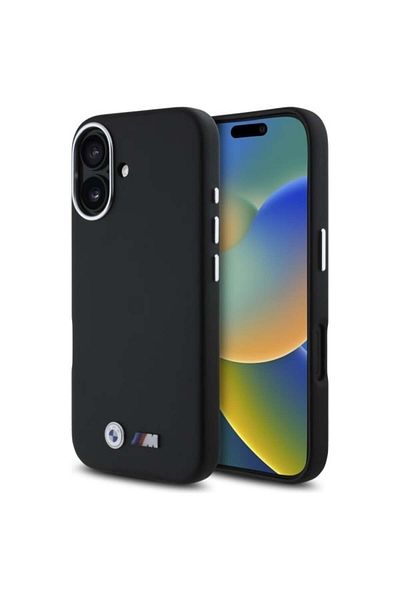 BMW Carcasă pentru iPhone 16 - BMW Leather M Smooth Full Wraped Metal (BMHCP16S23PMWK) - Negru